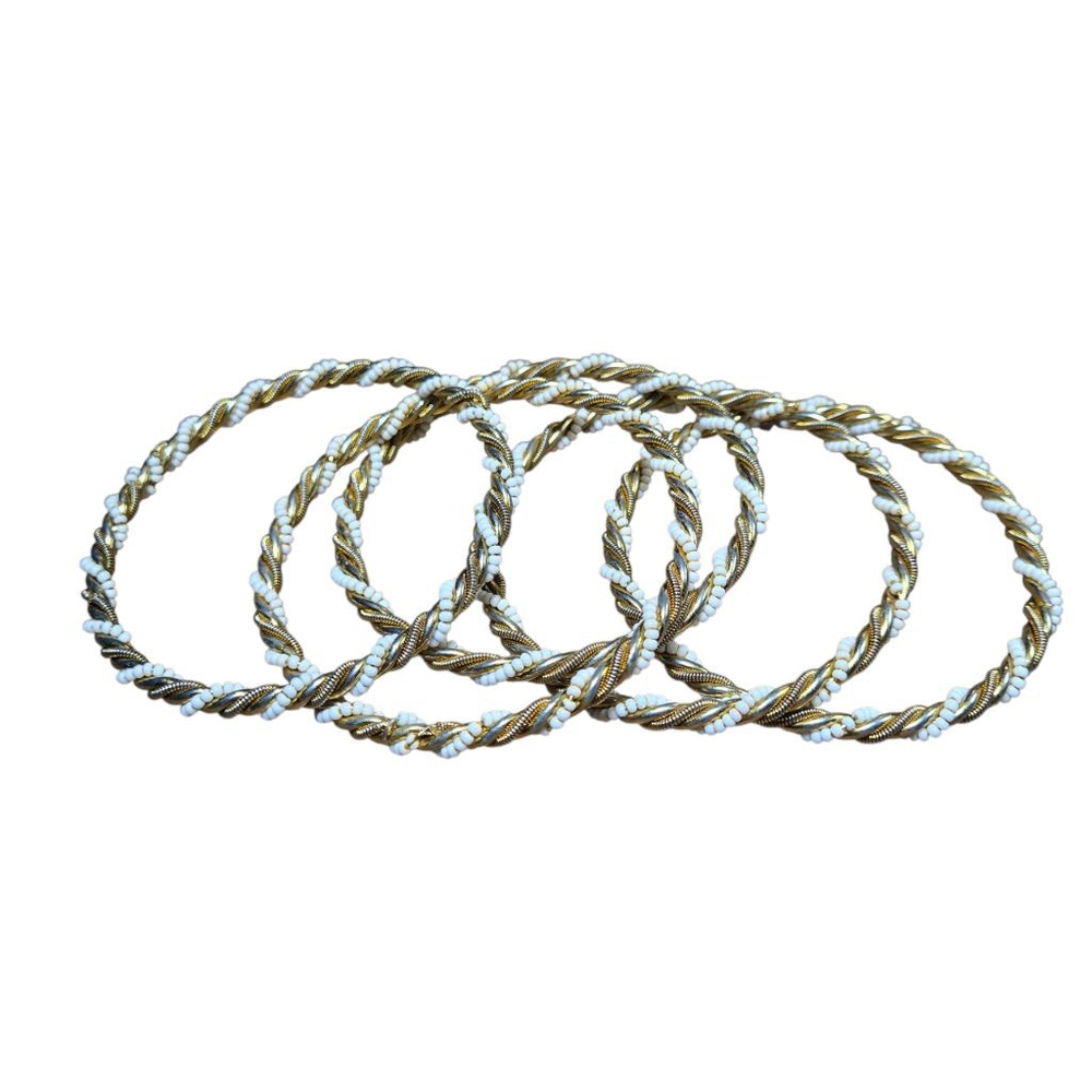 Bangle Bracelets Set of 5 Women's Unbranded Goldtone White Seed Bead Twisted